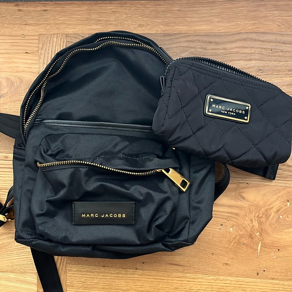 Authentic Marc Jacobs Mini Black Nylon Varsity Backpack W/ Pouch!